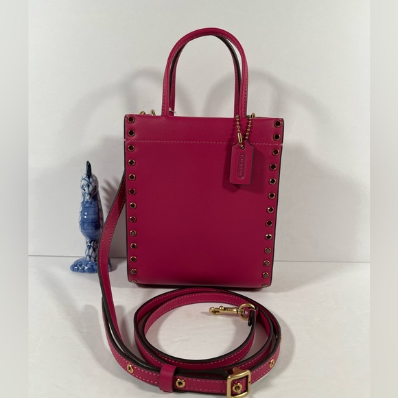 COACH the Glove-Tanned Leather Crystal Rivets Mini Cashin Tote Bag $350